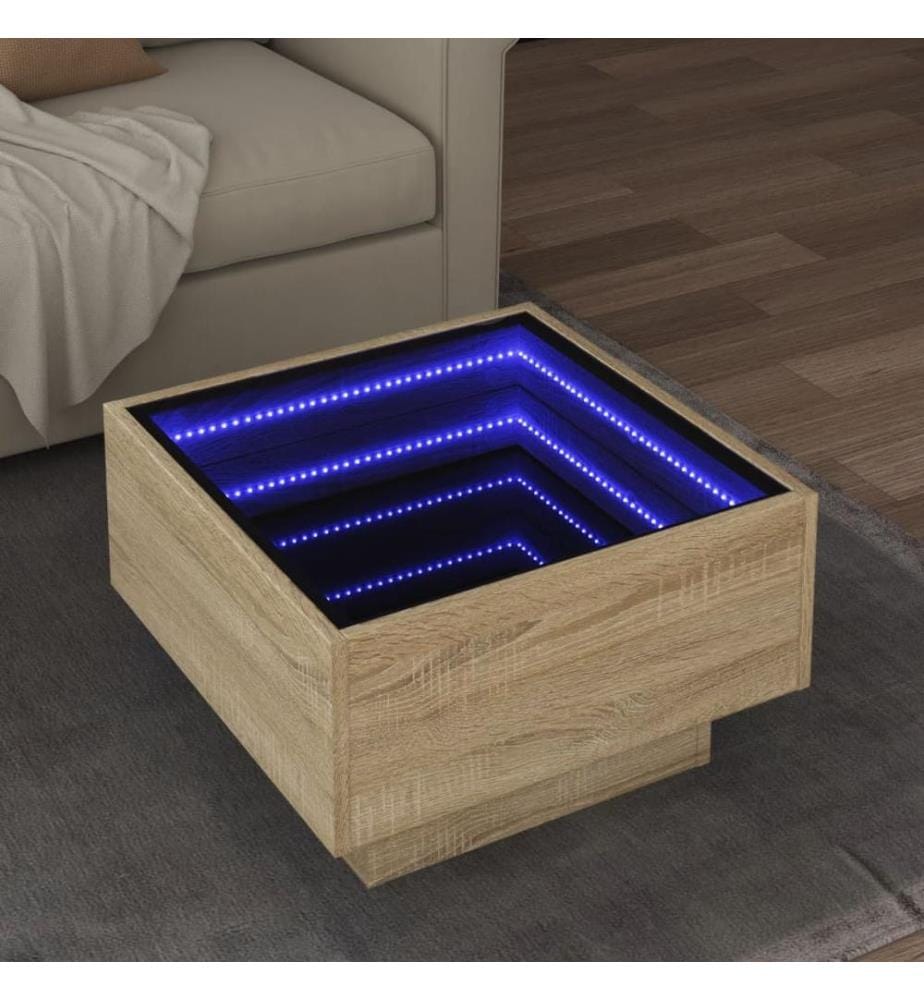 Table basse avec LED chêne sonoma 50x50x30 cm bois d'ingénierie