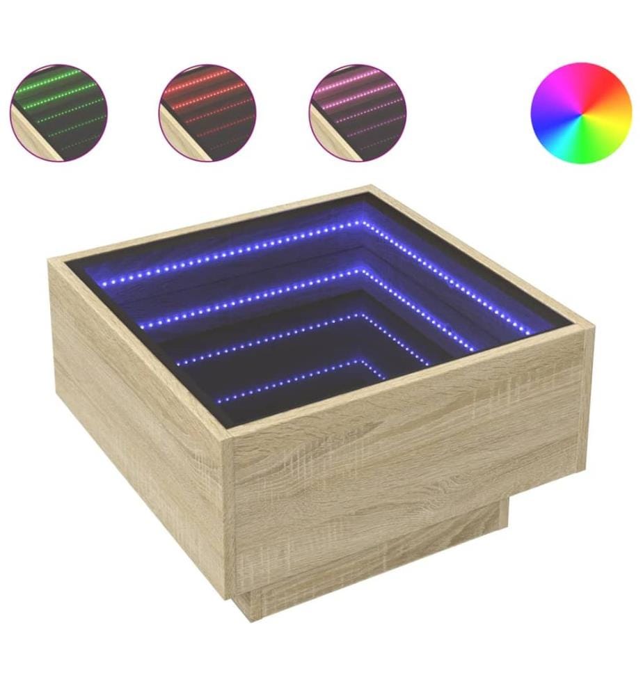 Table basse avec LED chêne sonoma 50x50x30 cm bois d'ingénierie