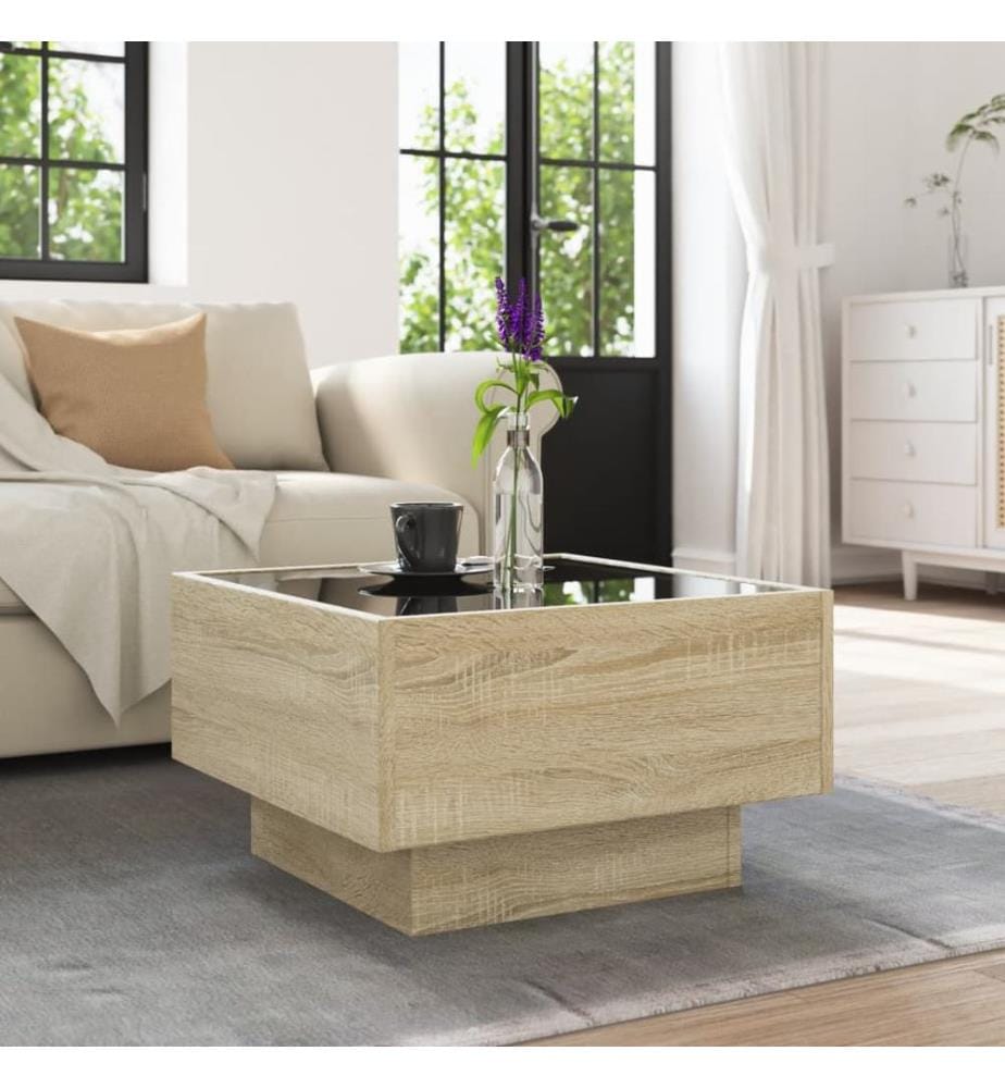 Table basse avec LED chêne sonoma 50x50x30 cm bois d'ingénierie