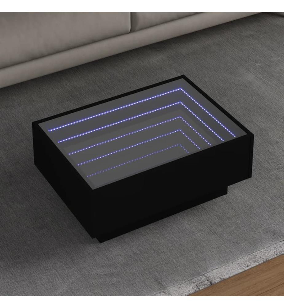 Table basse avec LED noir 70x50x30 cm bois d'ingénierie