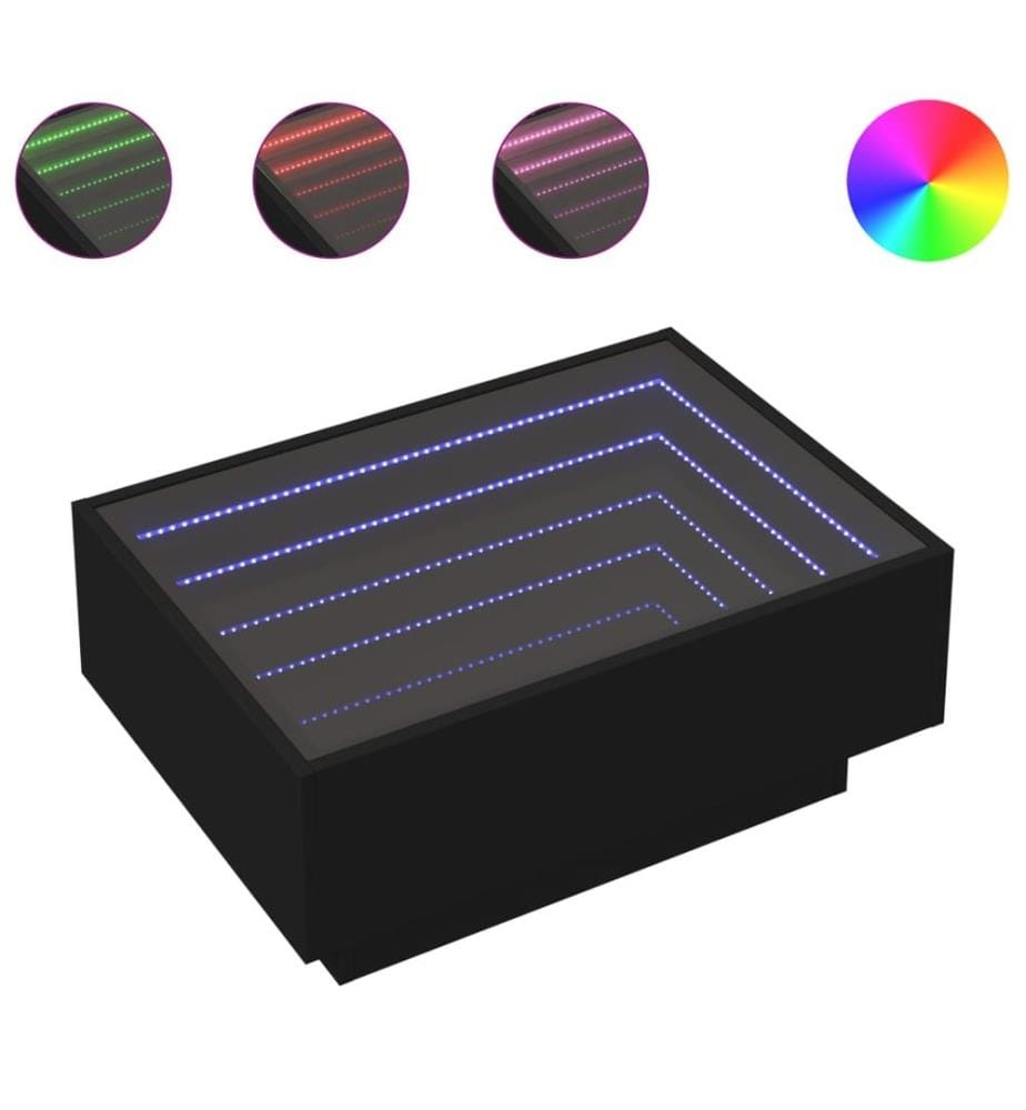 Table basse avec LED noir 70x50x30 cm bois d'ingénierie