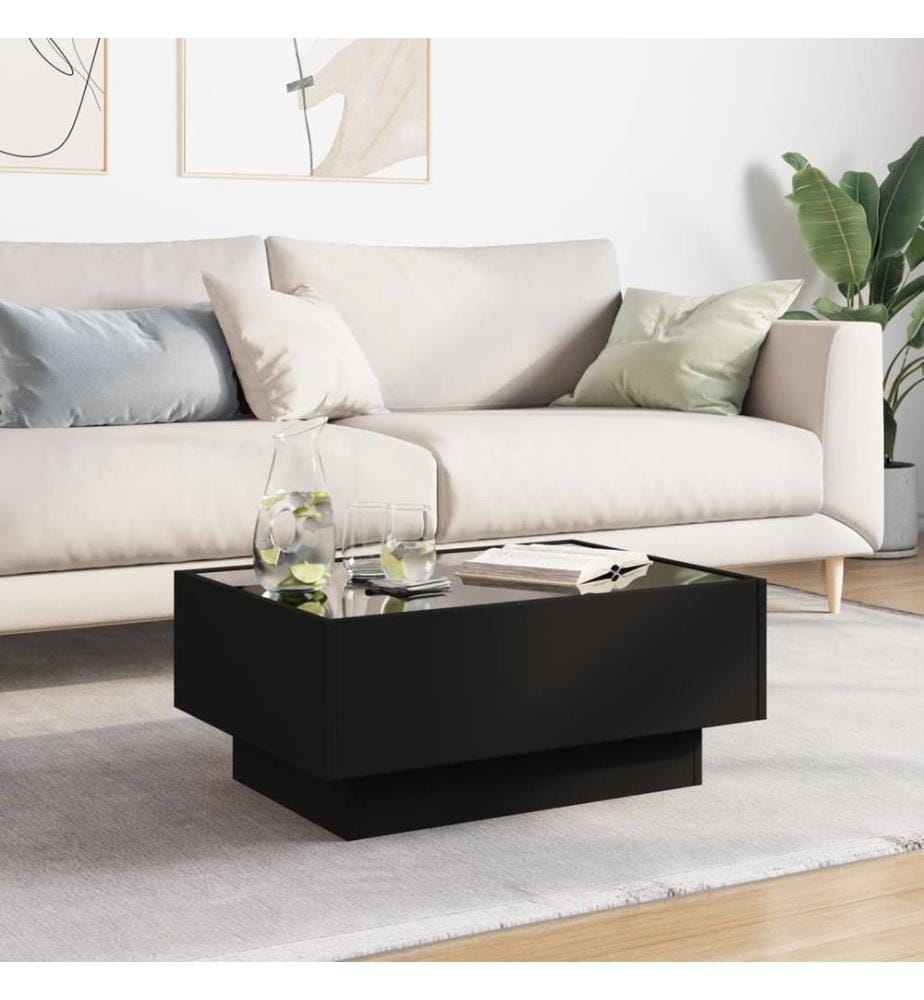 Table basse avec LED noir 70x50x30 cm bois d'ingénierie