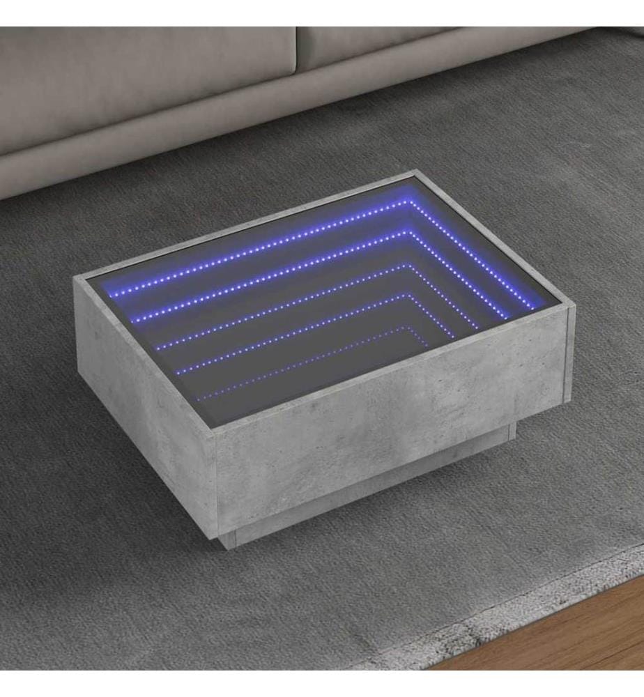 Table basse avec LED gris béton 70x50x30 cm bois d'ingénierie