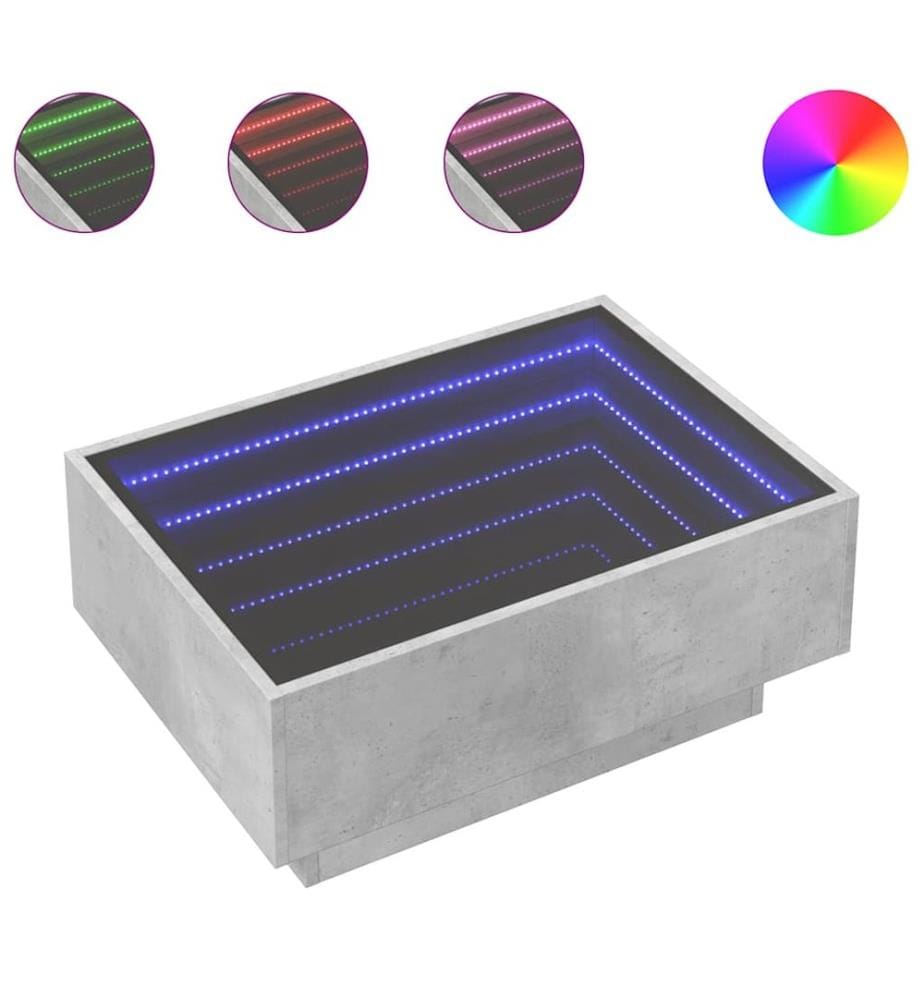 Table basse avec LED gris béton 70x50x30 cm bois d'ingénierie