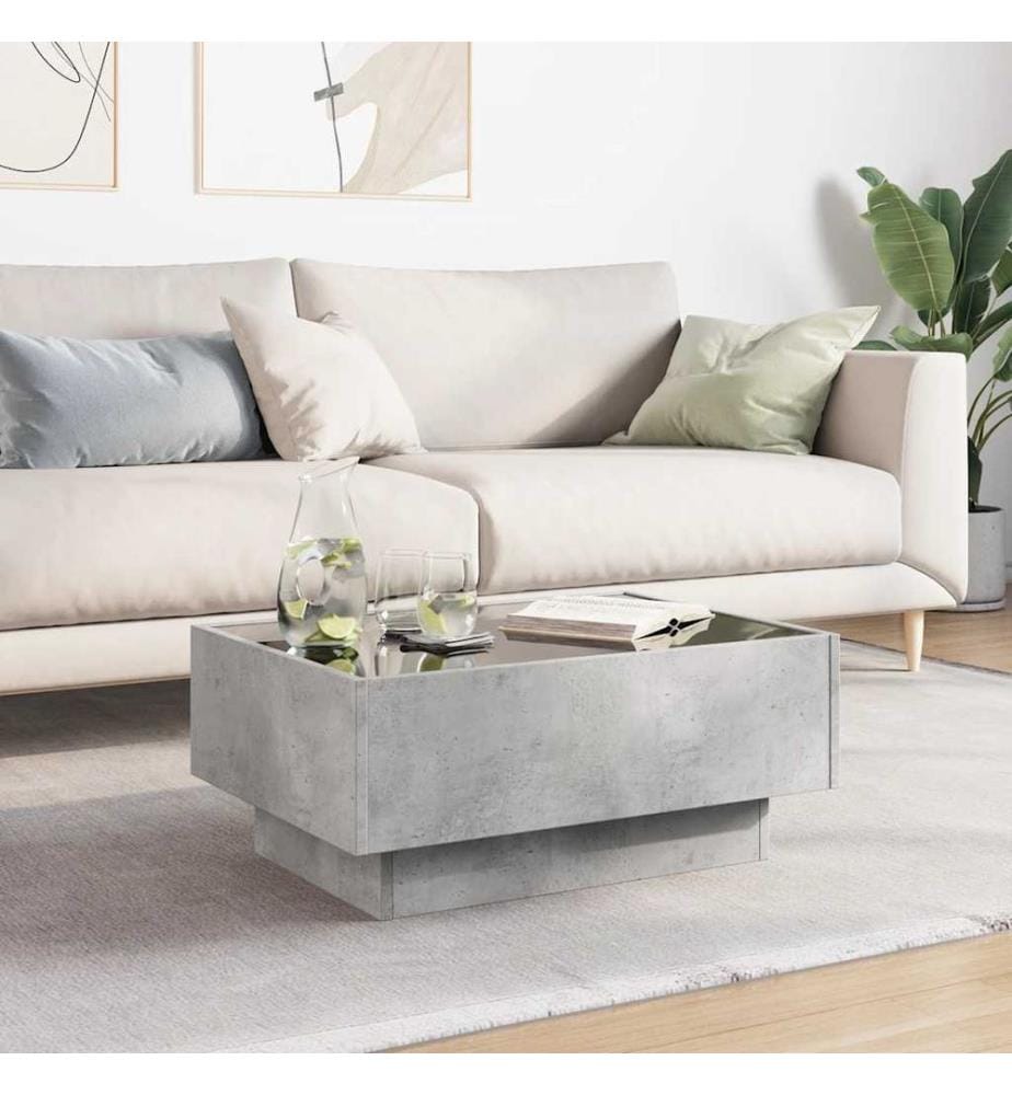 Table basse avec LED gris béton 70x50x30 cm bois d'ingénierie