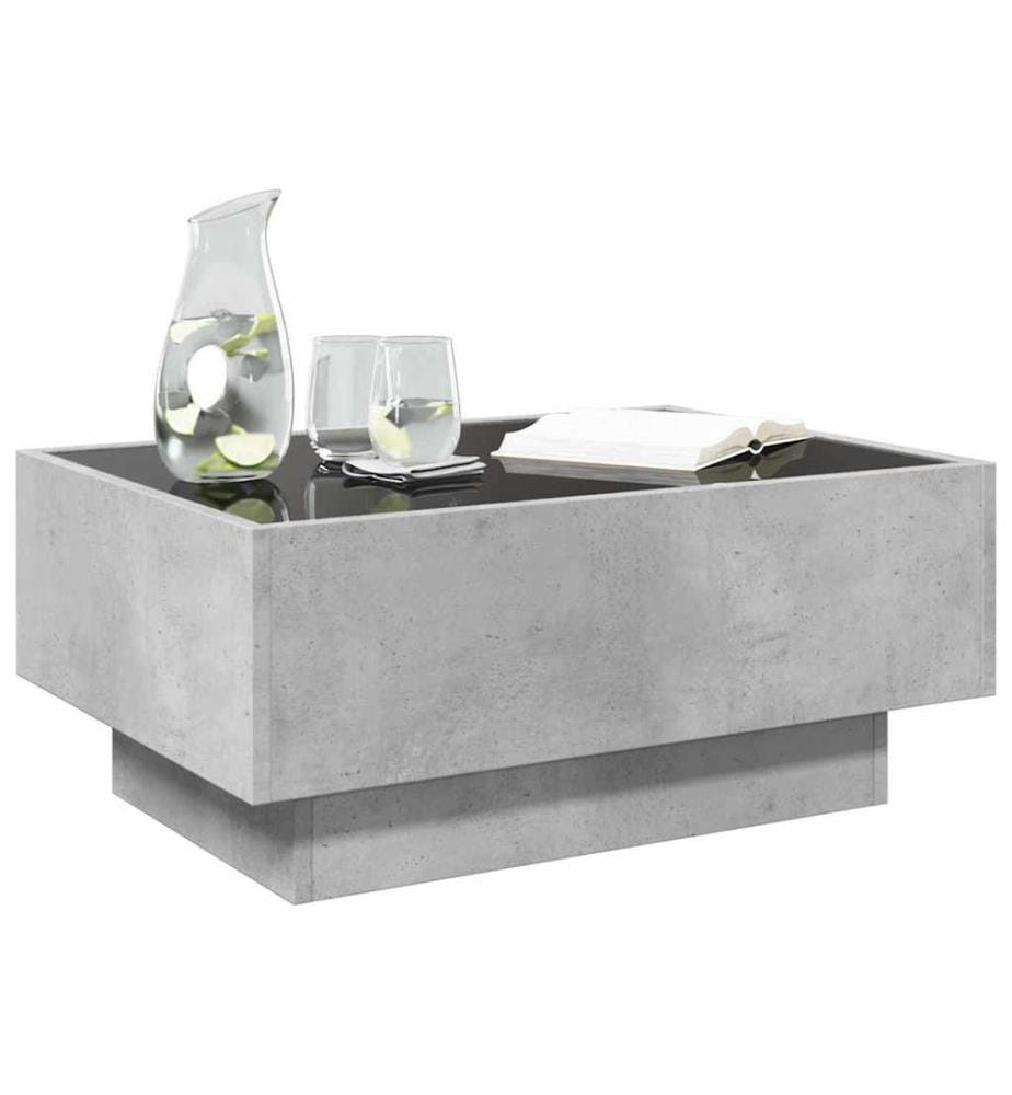 Table basse avec LED gris béton 70x50x30 cm bois d'ingénierie