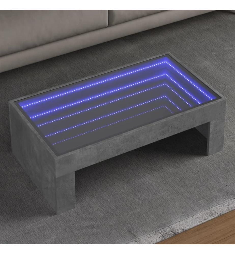 Table basse avec LED infini gris béton 90x50x30 cm