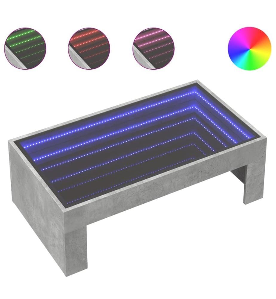 Table basse avec LED infini gris béton 90x50x30 cm