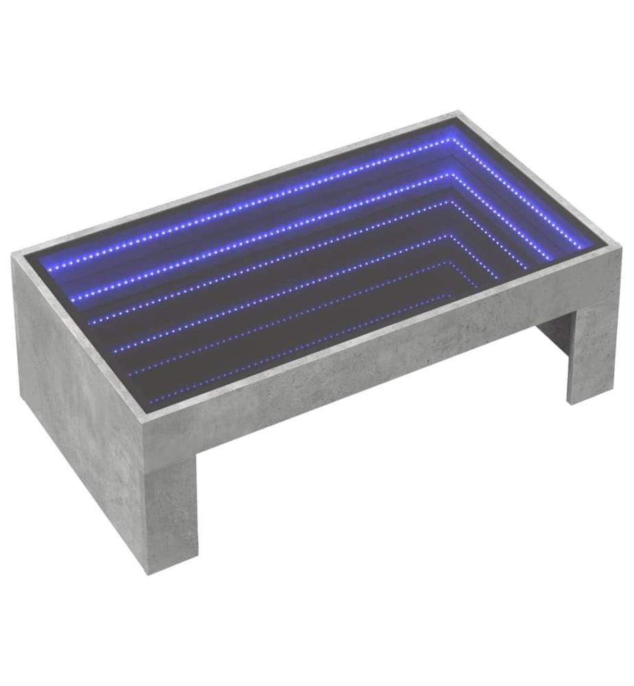 Table basse avec LED infini gris béton 90x50x30 cm