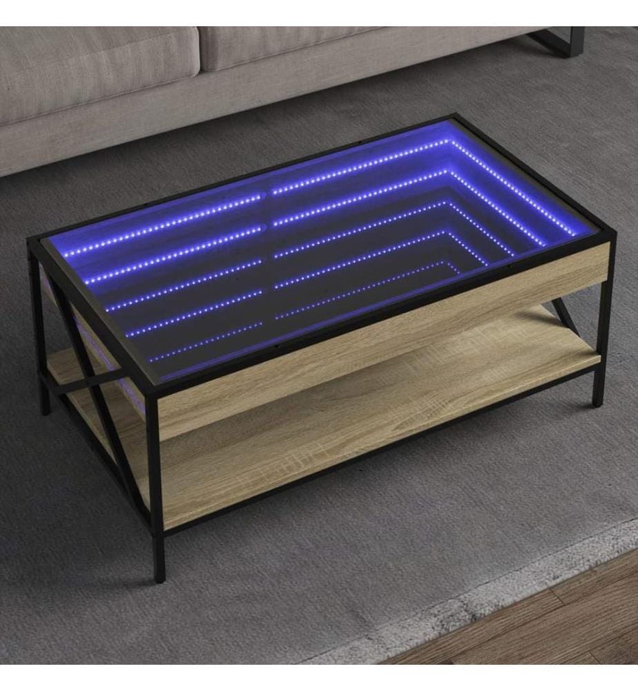 Table basse avec LED infini chêne sonoma 90x50x38 cm