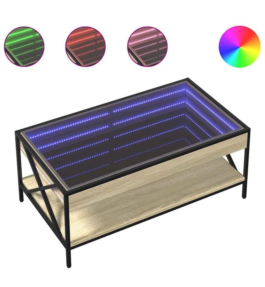 Table basse avec LED infini chêne sonoma 90x50x38 cm