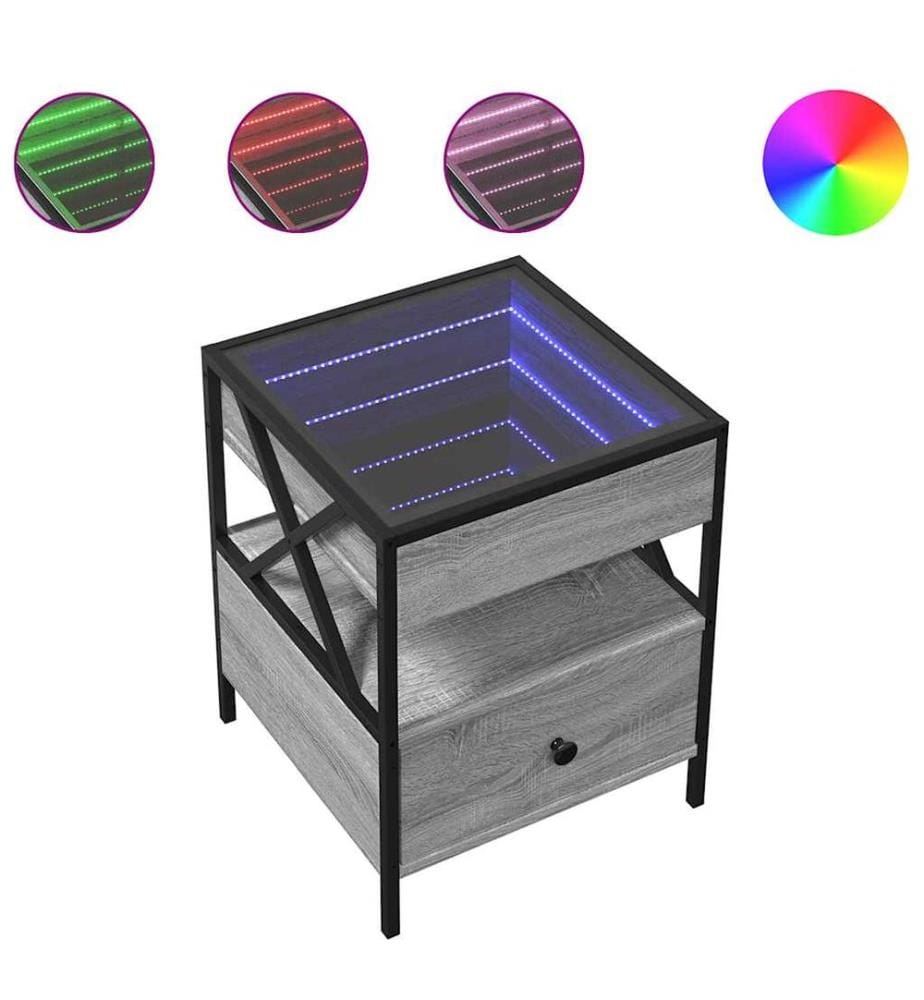 Table basse avec LED Infinity sonoma gris 40x40x51 cm