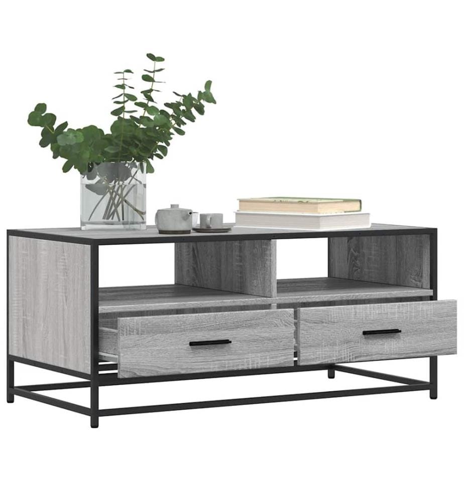 Table basse sonoma gris 100x50x45 cm bois d'ingénierie et métal