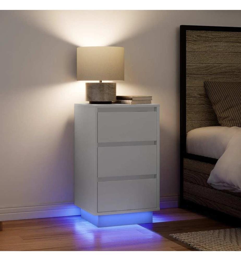 Nachttisch mit LED-Leuchten Weiss 38x34x65 cm