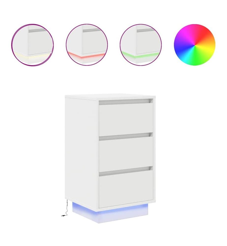 Nachttisch mit LED-Leuchten Weiss 38x34x65 cm