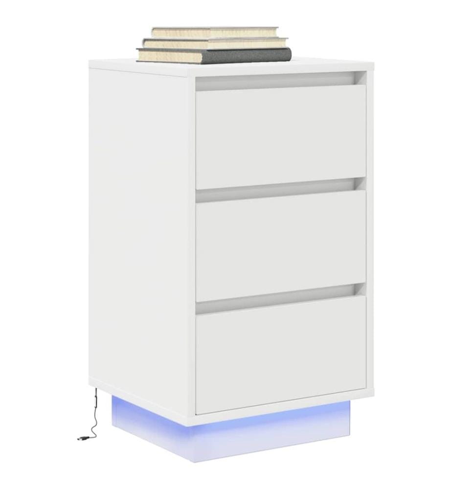 Nachttisch mit LED-Leuchten Weiss 38x34x65 cm