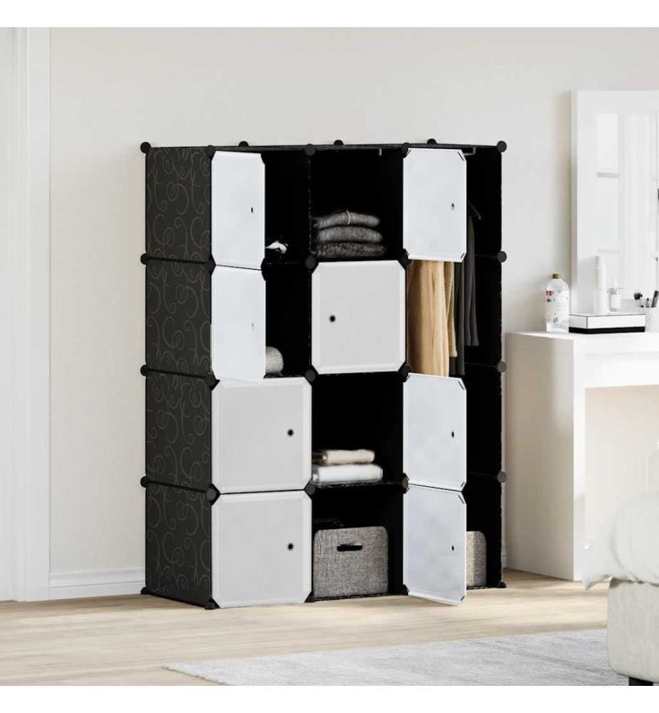 Armoire modulaire 9 compartiments noir et blanc 109x36,5x143 cm