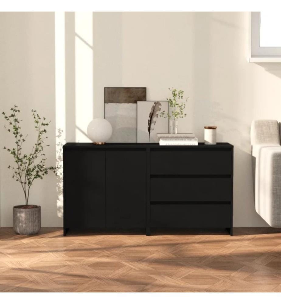2-tlg. Sideboard Schwarz Holzwerkstoff