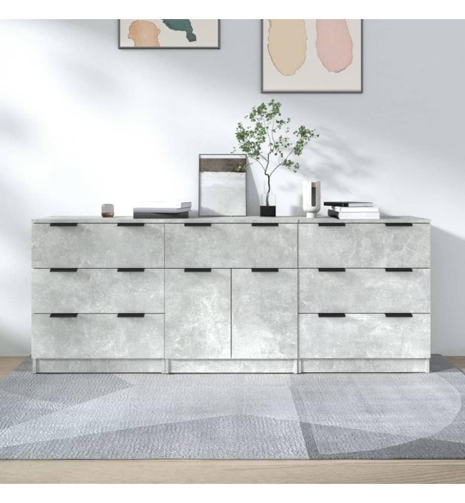 3-tlg. Sideboards Betongrau Holzwerkstoff