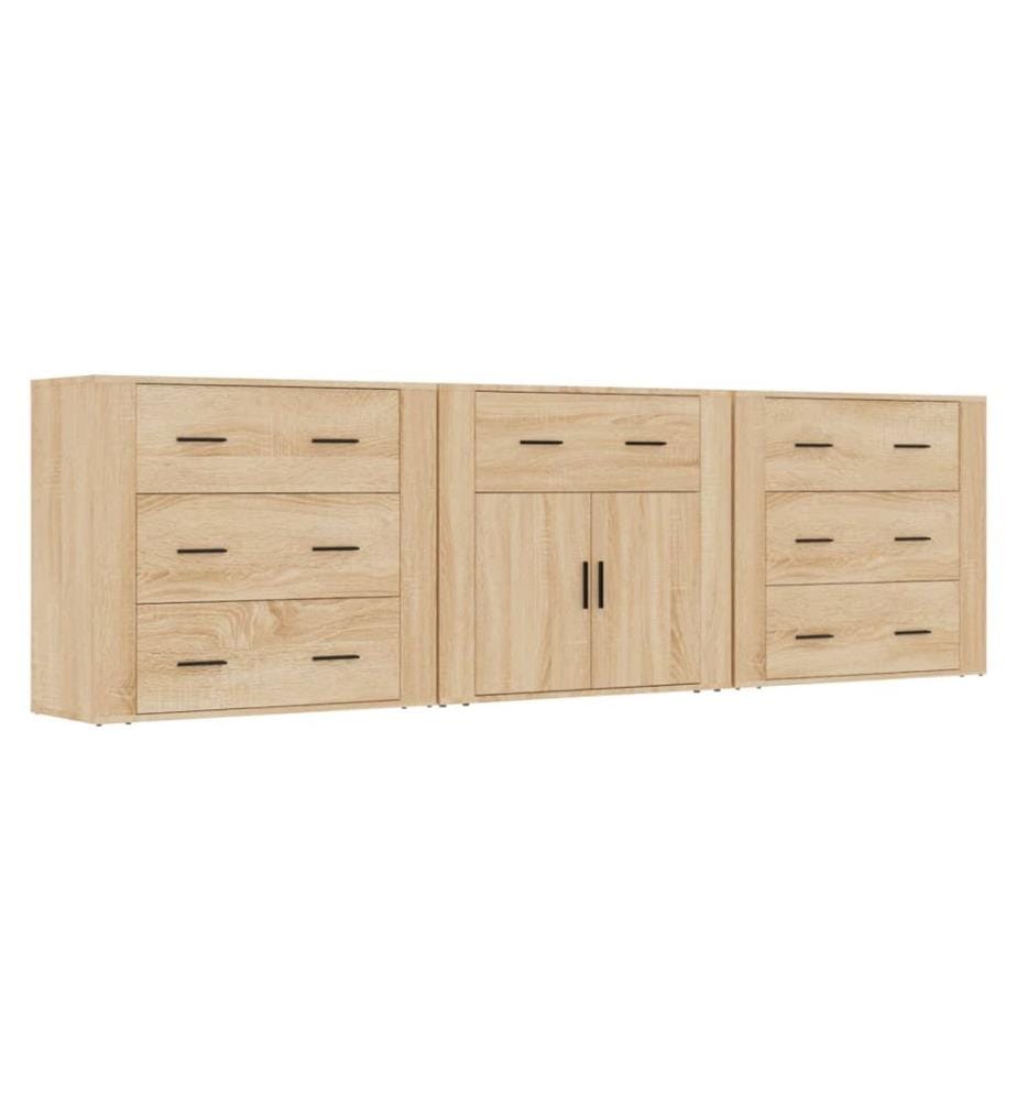 Sideboards 3 Stk. Sonoma-Eiche Holzwerkstoff