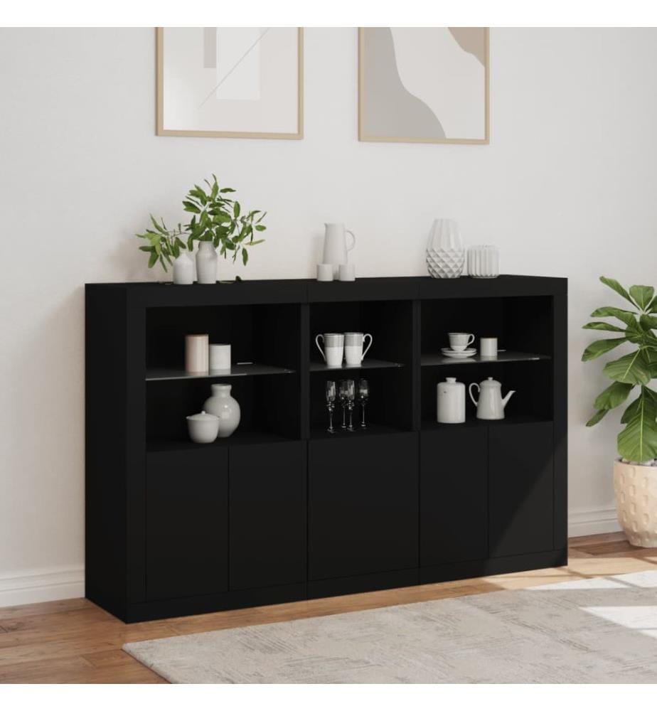 Sideboard mit LED-Leuchten Schwarz 162x37x100 cm