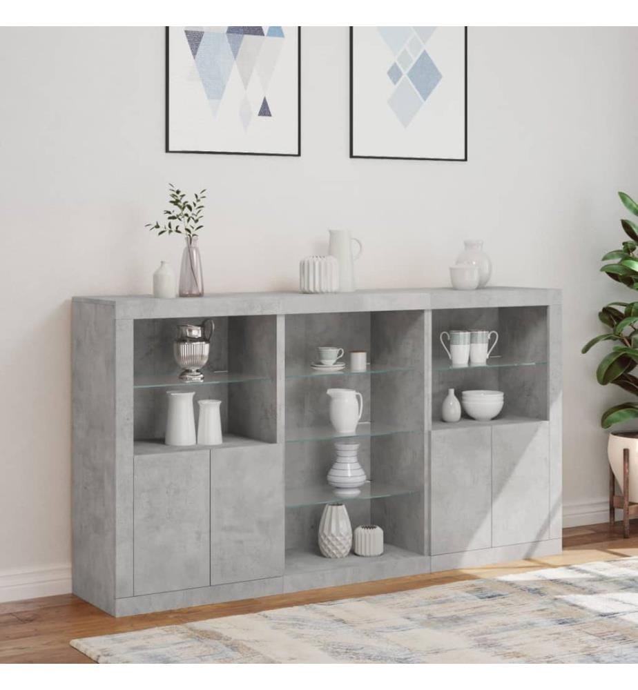 Sideboard mit LED-Leuchten Betongrau 181,5x37x100 cm