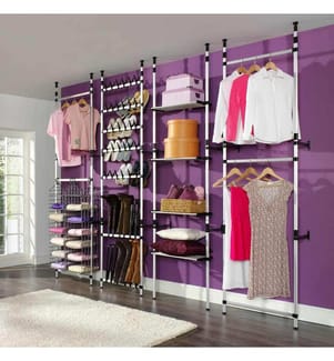 Teleskop-Garderobe mit Stangen und Regal Aluminium