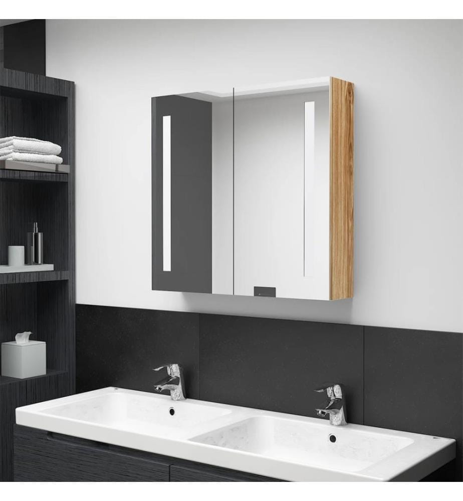 LED-Bad-Spiegelschrank Eichenoptik 62x14x60 cm