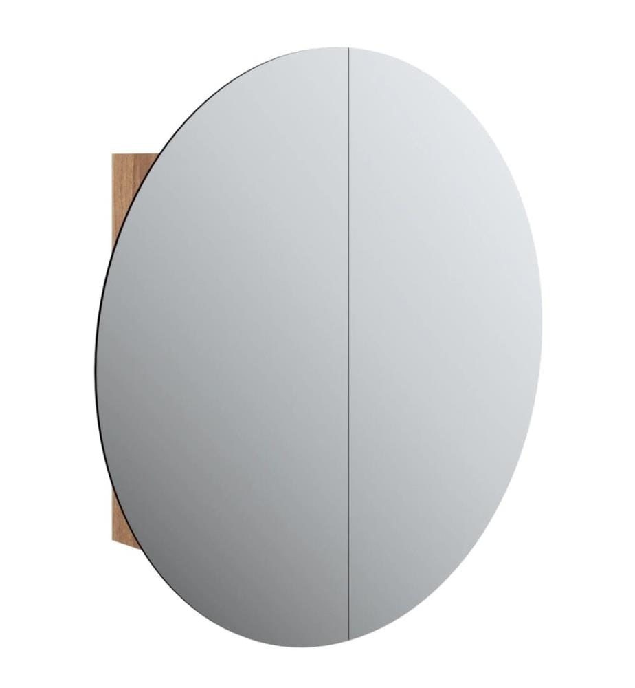 Badezimmerschrank mit Rundem Spiegel & LED Eichen-Optik