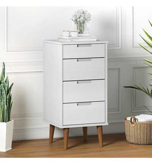 Schubladenschrank MOLDE Weiss 40x35x82 cm Massivholz Kiefer