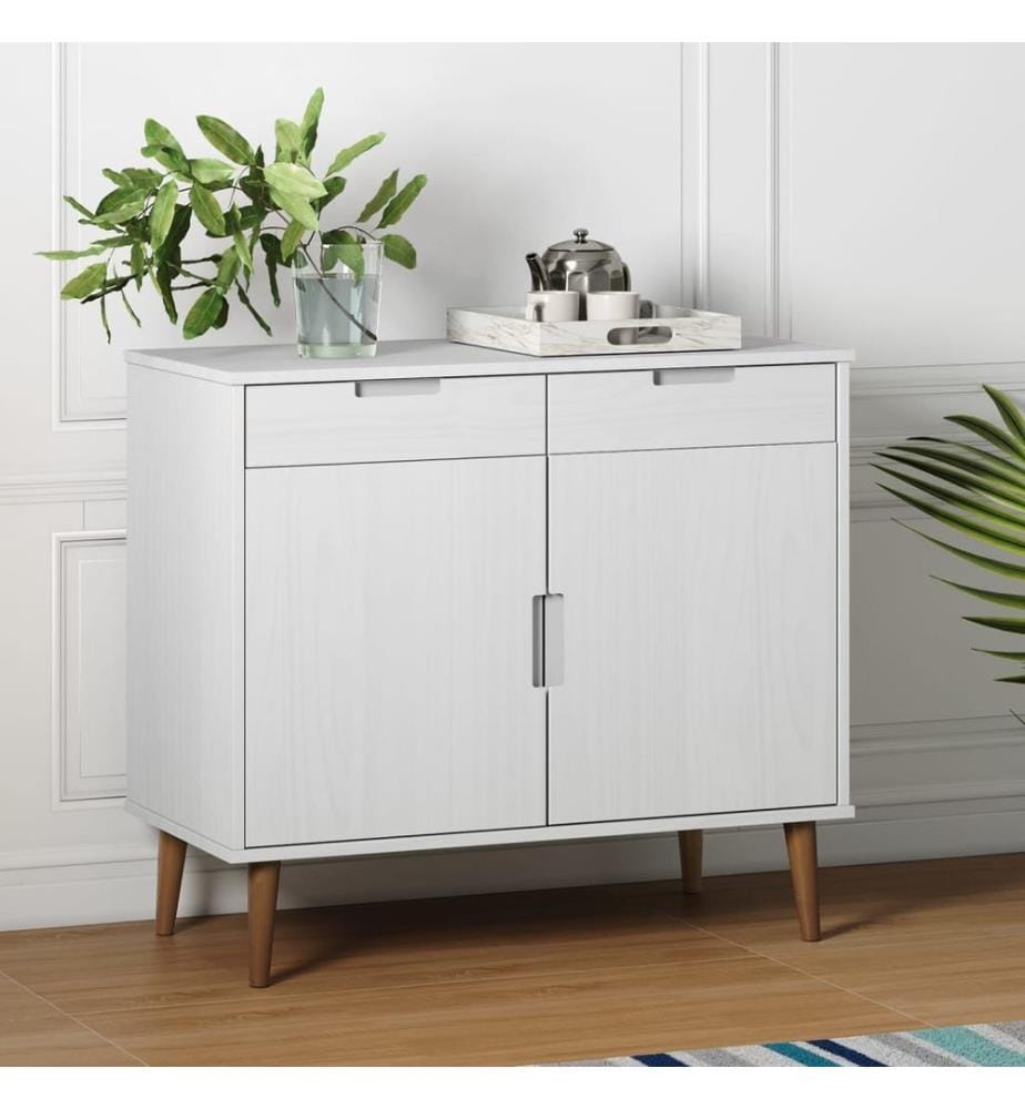 Sideboard MOLDE Weiss 90x40x80 cm Massivholz Kiefer