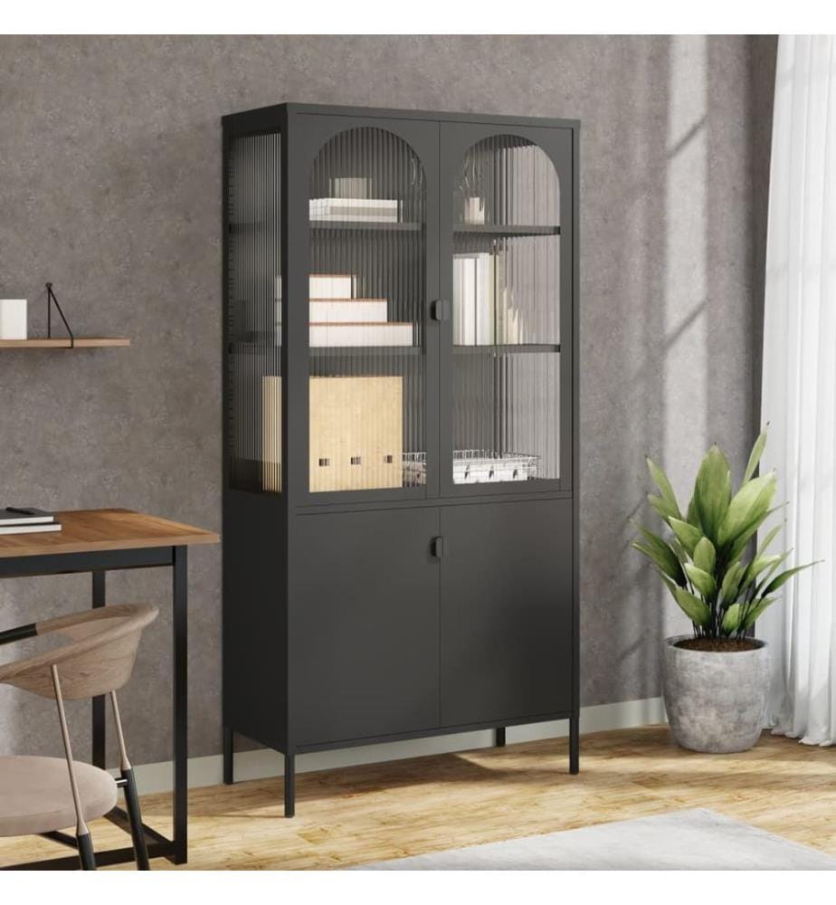 Highboard Schwarz 90x40x180 cm Glas und Stahl