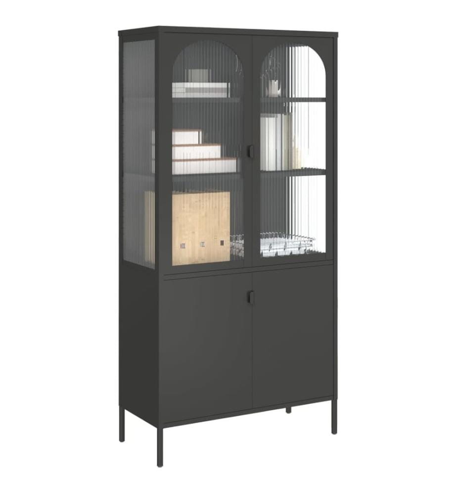 Highboard Schwarz 90x40x180 cm Glas und Stahl