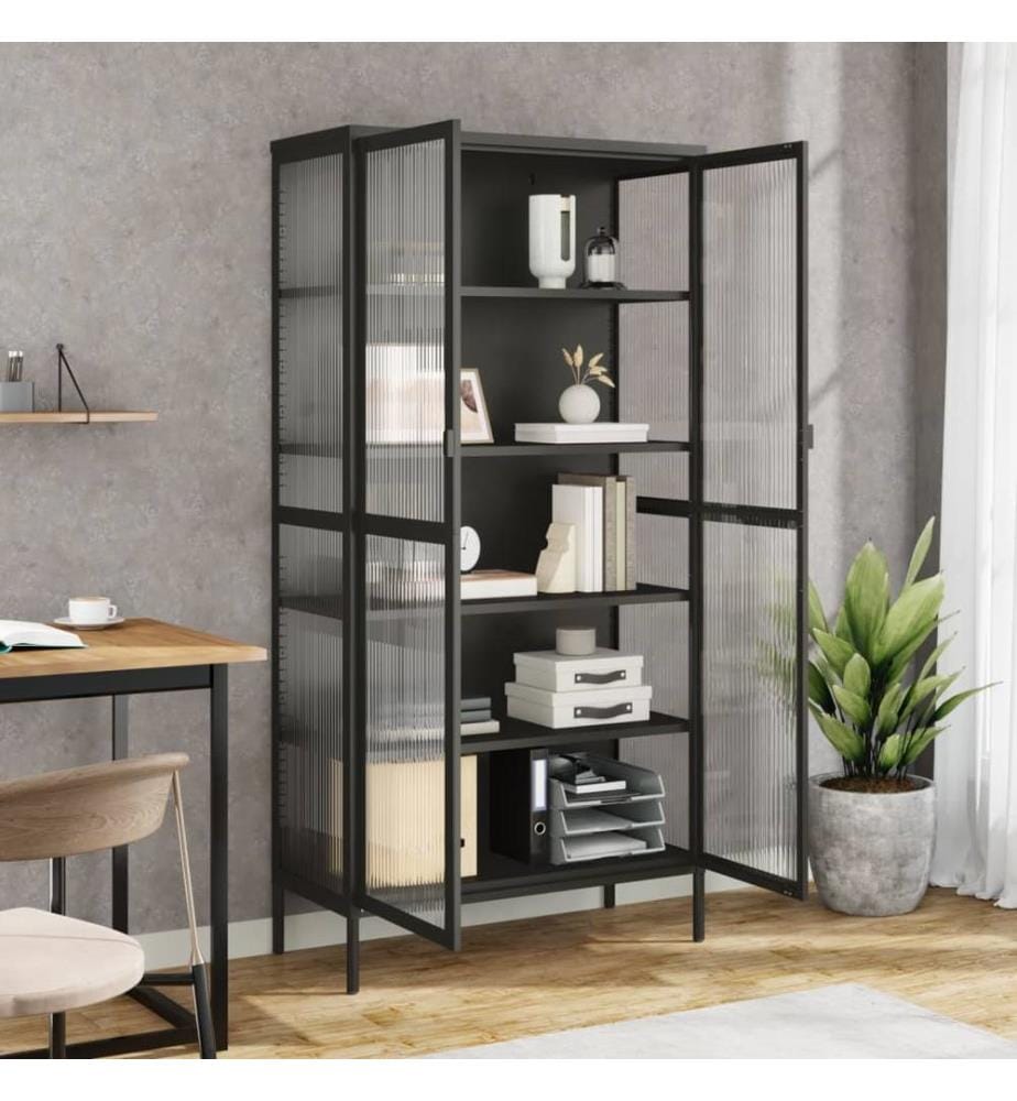 Highboard Schwarz 85x40x180 cm Glas und Stahl