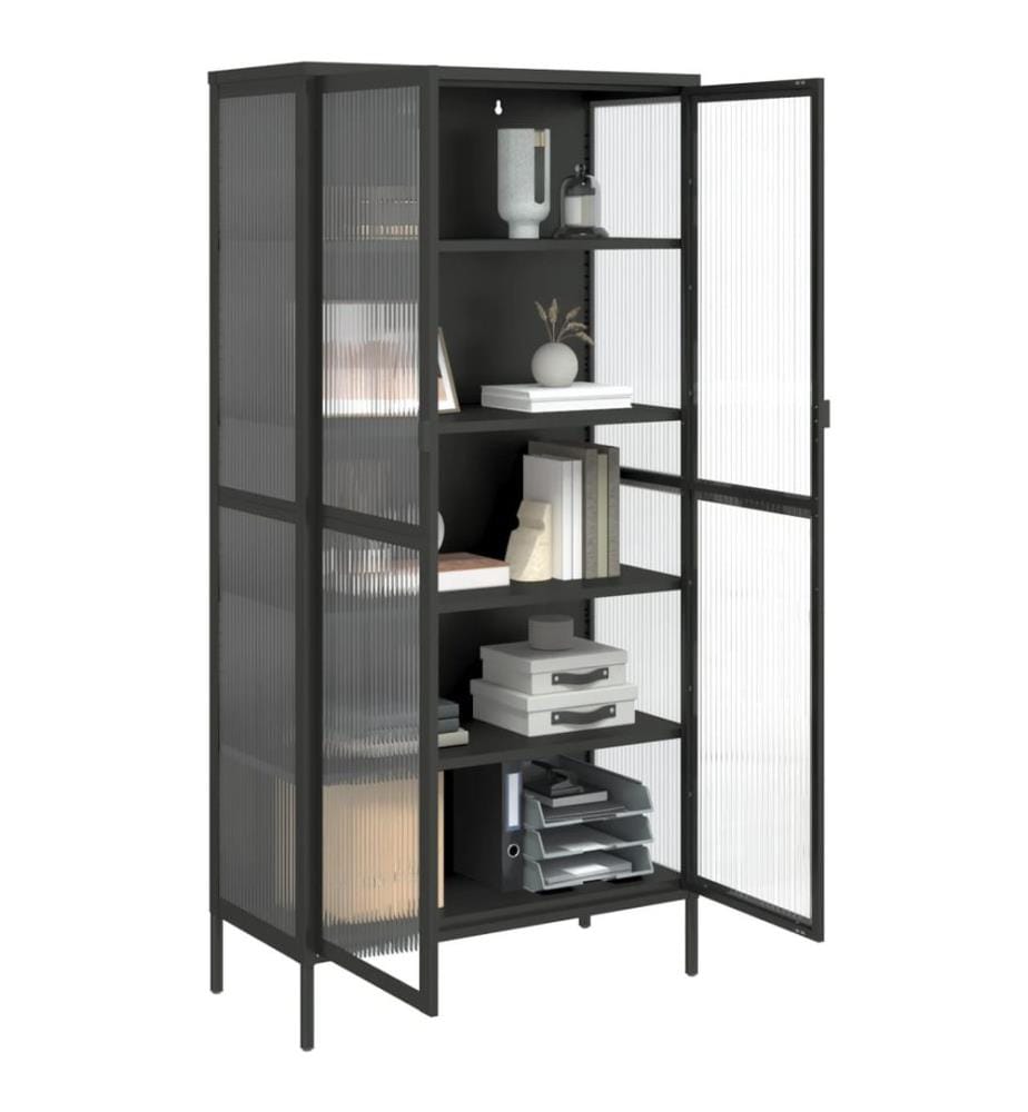 Highboard Schwarz 85x40x180 cm Glas und Stahl