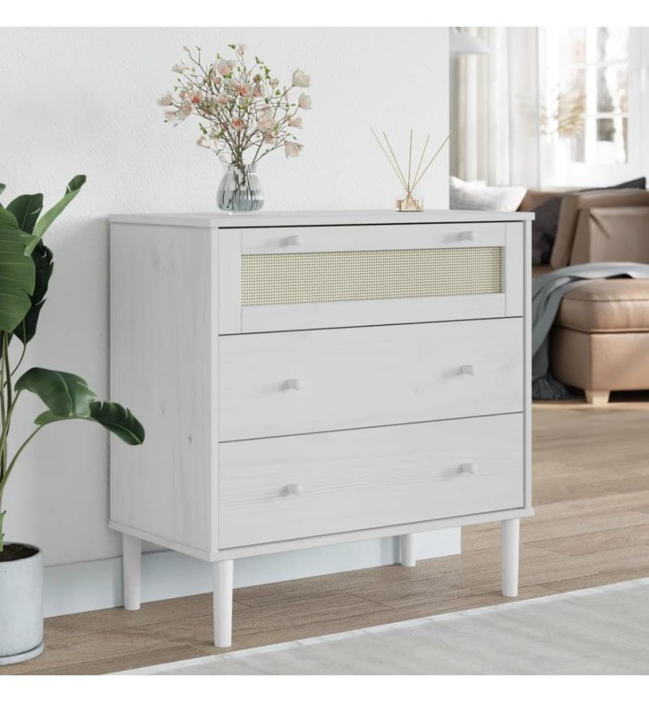 Commode SENJA aspect de rotin blanc bois de pin solide