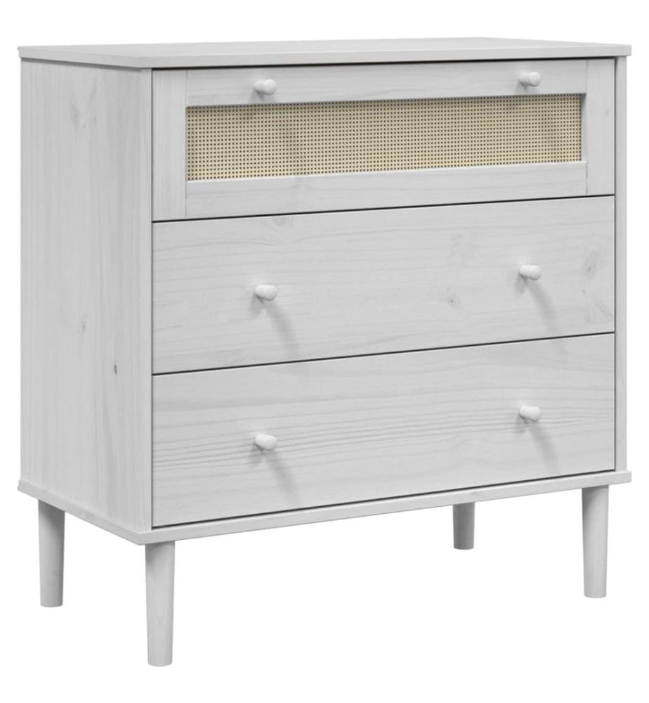 Commode SENJA aspect de rotin blanc bois de pin solide