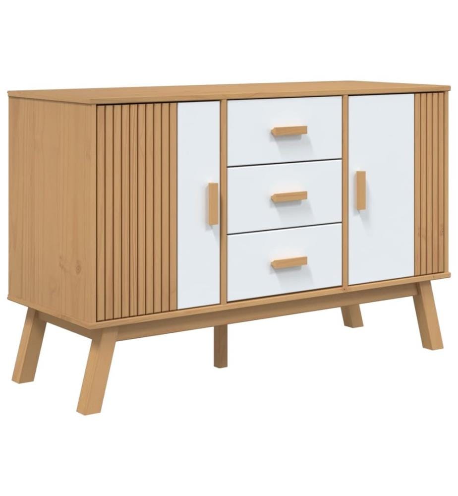 Buffet OLDEN blanc et marron 114x43x73,5 cm bois massif de pin