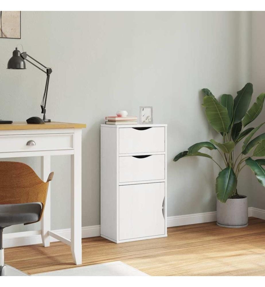 Beistellschrank mit Schubladen ODDA Weiss Massivholz Kiefer