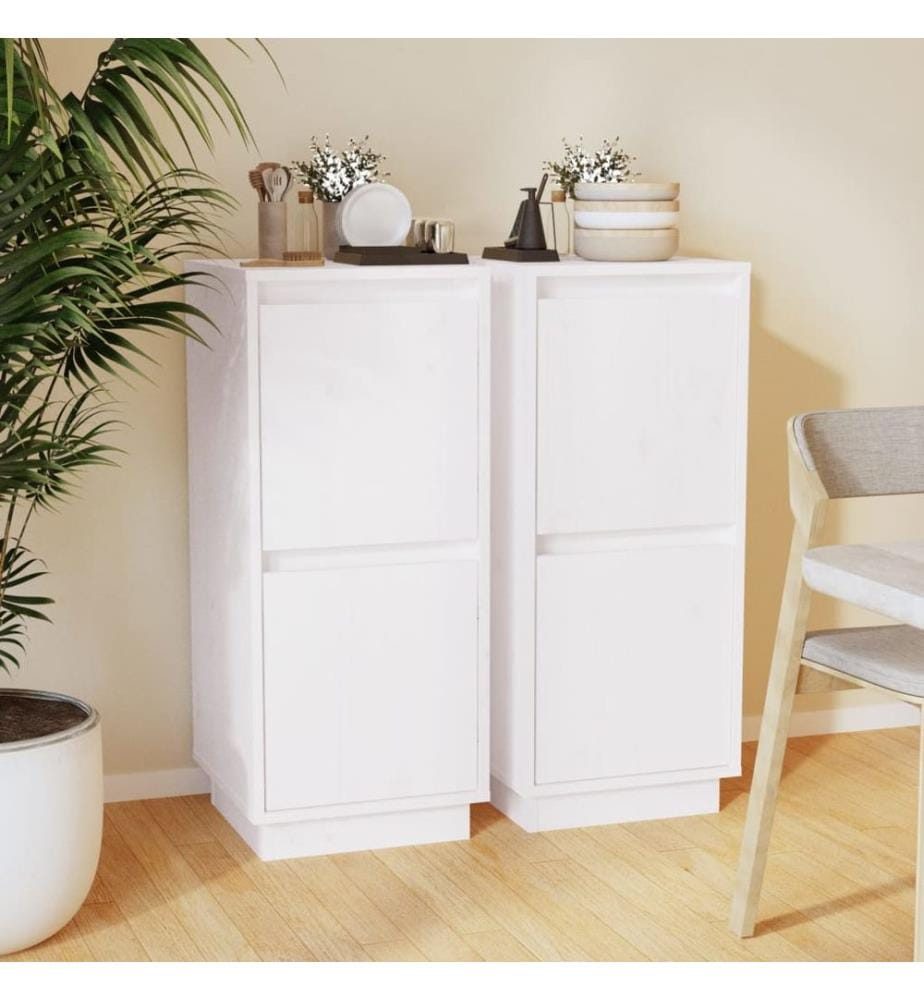 Sideboards 2 Stk. Weiss 31,5x34x75 cm Massivholz Kiefer