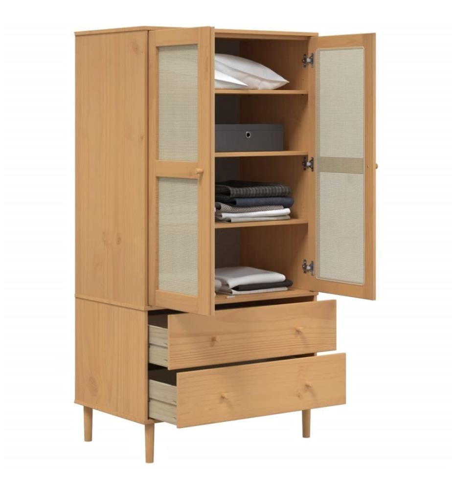 Garde-robe SENJA aspect rotin marron bois massif de pin