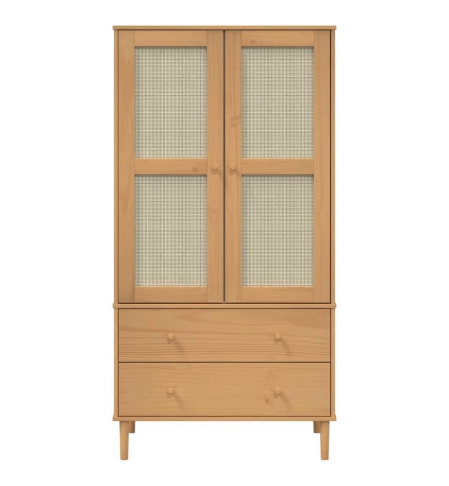 Garde-robe SENJA aspect rotin marron bois massif de pin