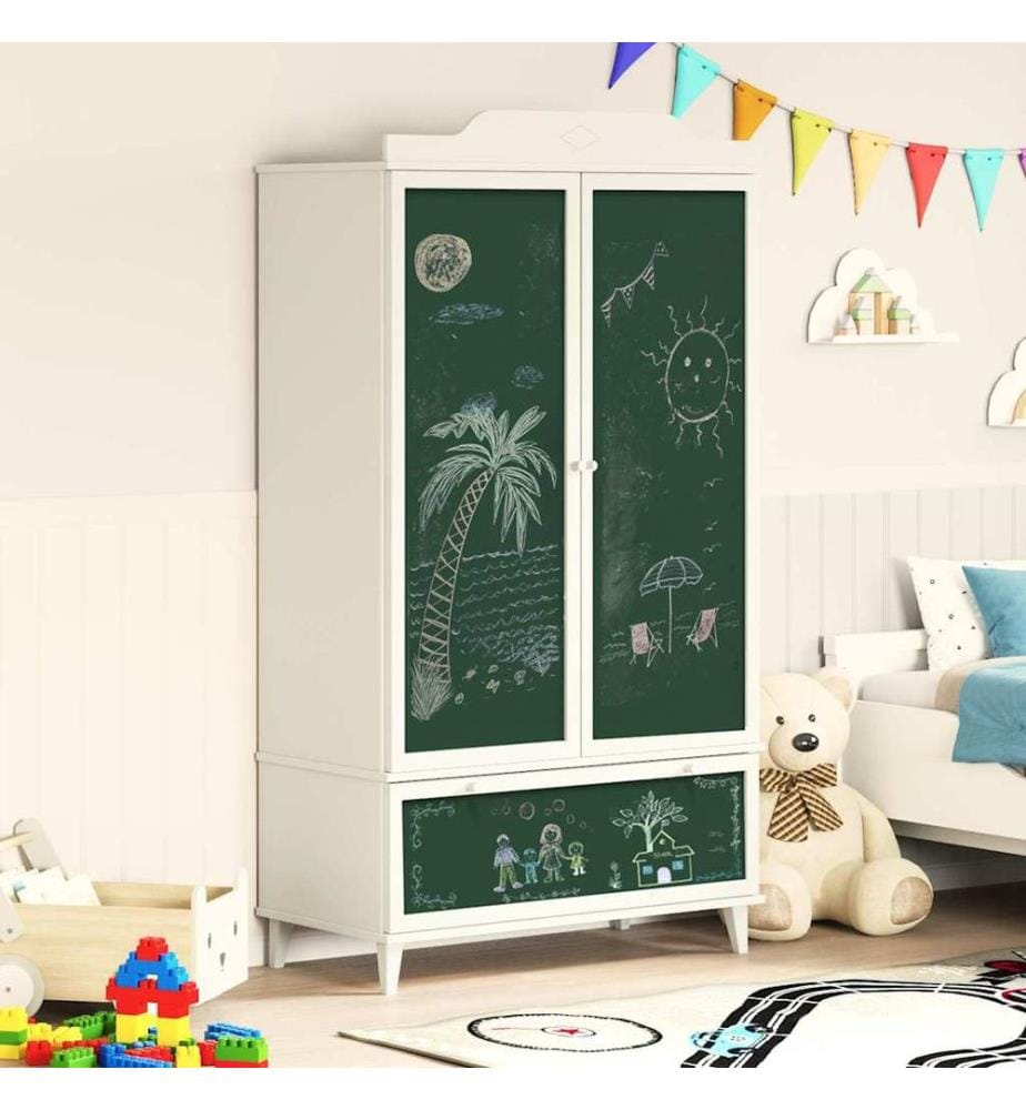 Armoire Tableau Noir avec tiroir ROROS Blanc 90 x 45 x 165 cm