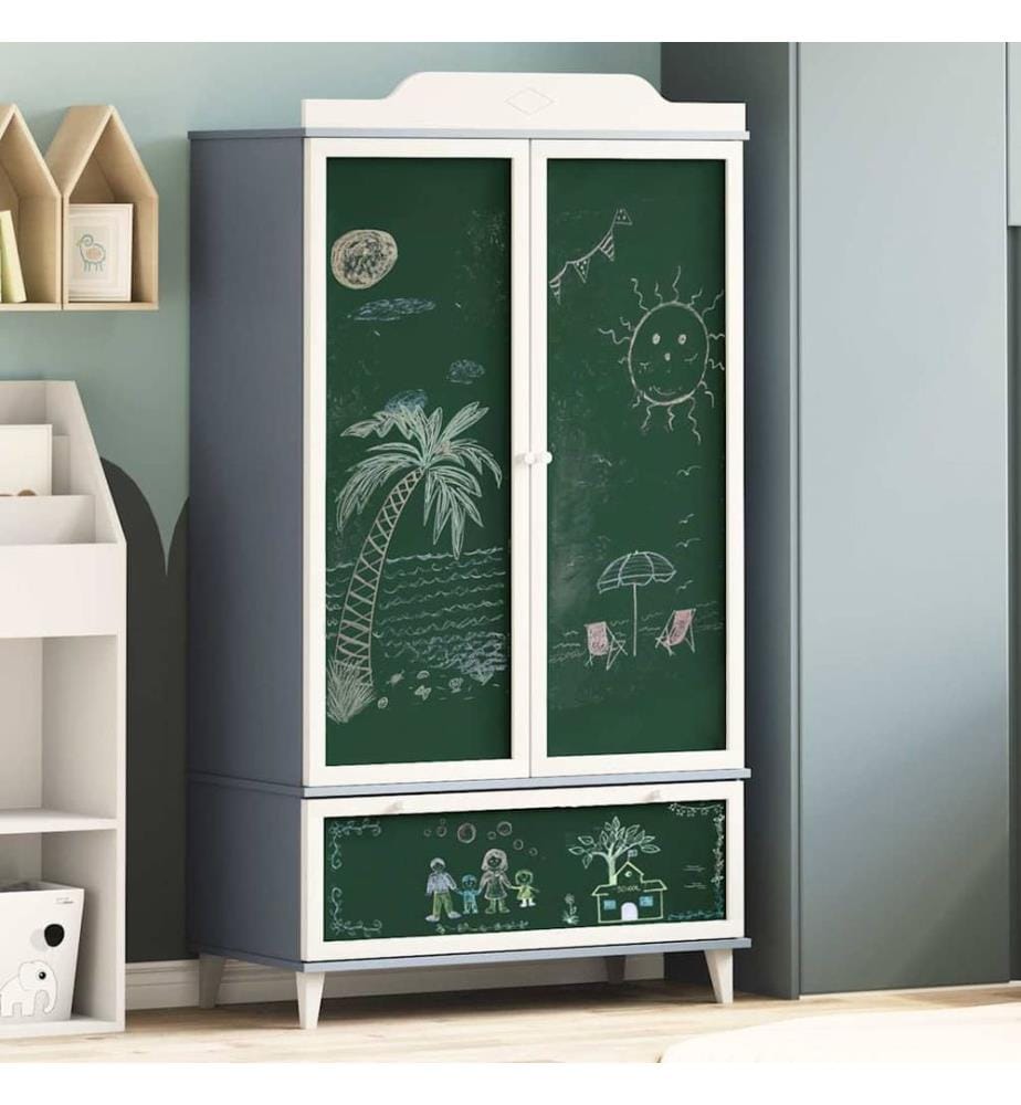 Armoire Tableau Noir ROROS Gris et blanc 90 x 45 x 165 cm