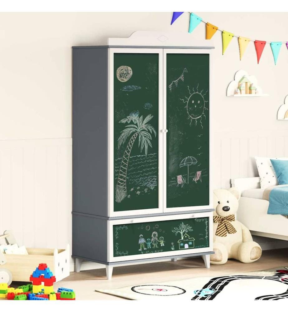 Armoire Tableau Noir ROROS Gris et blanc 90 x 45 x 165 cm