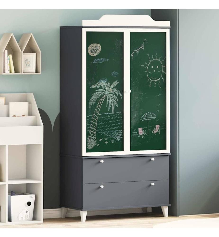 Armoire Tableau Noir ROROS Gris et blanc 90 x 45 x 180 cm