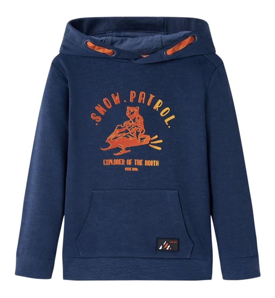 Kinder-Kapuzenpullover Marineblau Melange und Orange 140