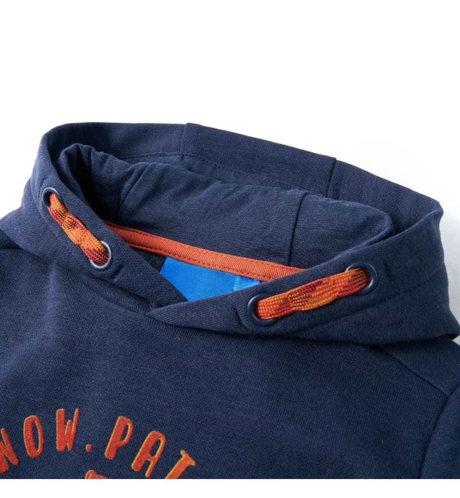 Kinder-Kapuzenpullover Marineblau Melange und Orange 140