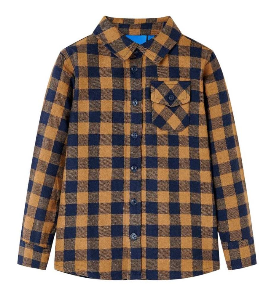 Kinderhemd Karomuster Cognac und Blau 116
