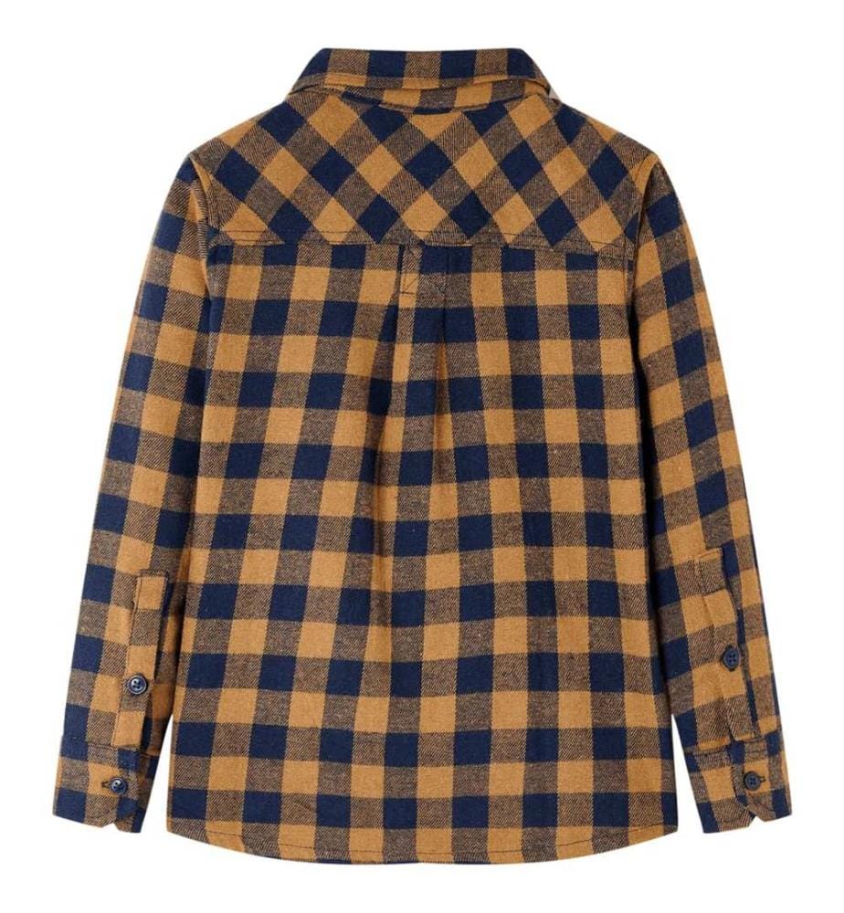 Kinderhemd Karomuster Cognac und Blau 116